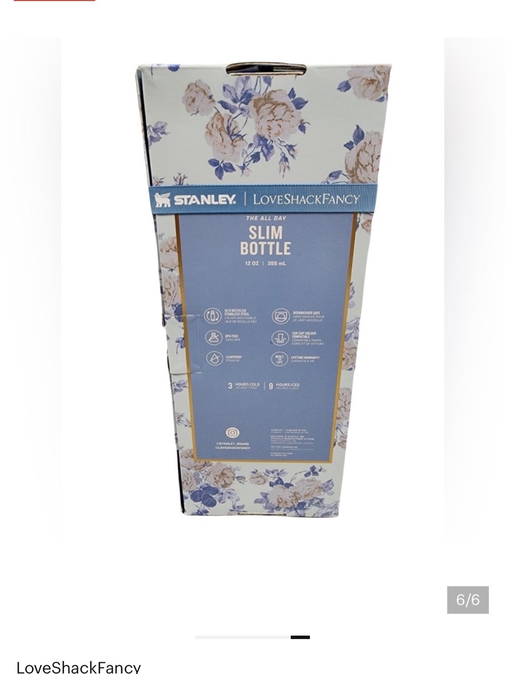 Stanley x Love Shack Fancy Everblooming Rosettes 20oz All Day Slim Bottle NEW - Picture 4 of 6